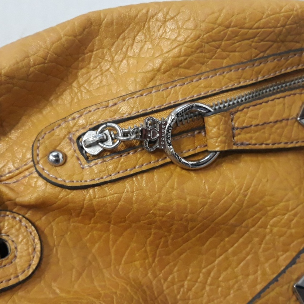 Kathy Van Zeeland Metal Studded Drawstring Bucket Bag In Mustard Yellow *EUC* - Picture 5 of 11